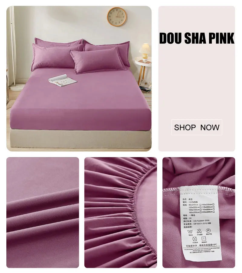 Sábana bajera 100% de algodón con banda elástica, Funda de colchón de Color sólido para cama individual doble King Queen 140/150/160/180x200