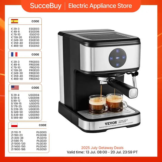 VEVOR-máquina de café y Espresso con Espumador de leche, máquina de café semiautomática profesional, varita de vapor, 15 Bar