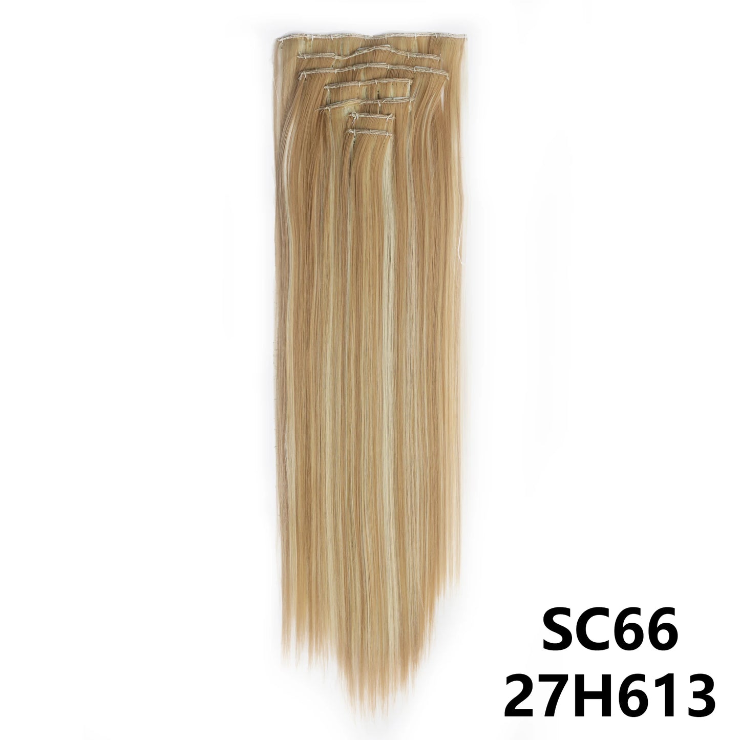 Extensiones de cabello sintÃƒÂ©tico largo y recto para mujer, 16 Clips, 7 unidades/juego, fibra de alta temperatura, negro, marrÃƒÂ³n, Rubio