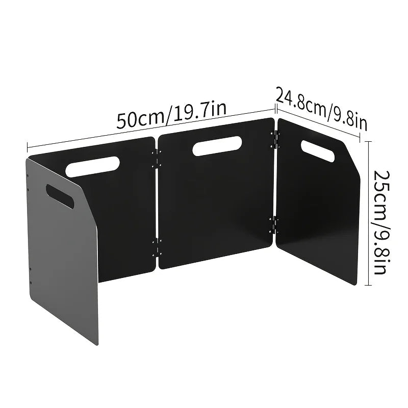 Parabrisas plegable portátil para estufa de acampada, protección contra el viento de metal rectangular de 4 lados, acabado recubierto de polvo
