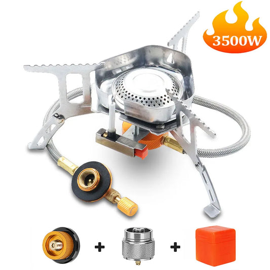 Estufa de Gas para acampar de 3500W, quemador de Gas para exteriores a prueba de viento, equipo turístico dividido plegable portátil para cocinar y hacer senderismo
