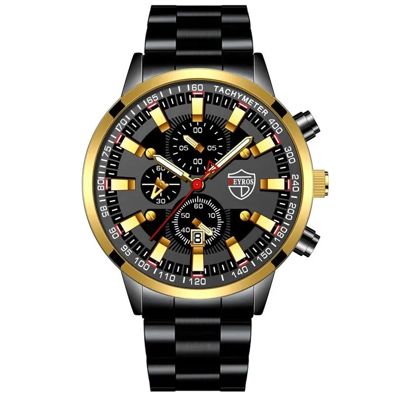 Reloj de cuarzo con banda de acero Digital con aguja dorada para hombre, informal, de lujo, con calendario, diseÃƒÂ±ado para hombres exitosos, clÃƒÂ¡sico