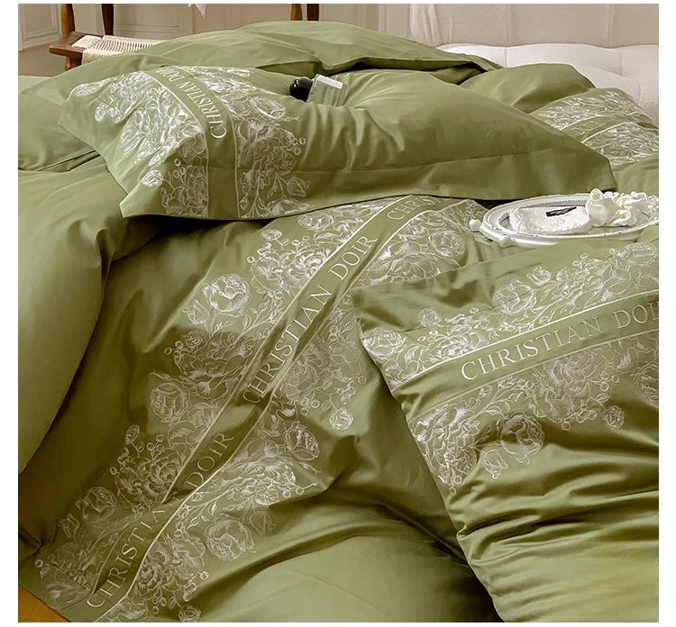 Juego de cama de algodón de grapa larga de 100 unidades, funda nórdica bordada con patrones de flores y plantas, Sábana bajera tamaño Queen TwinFull