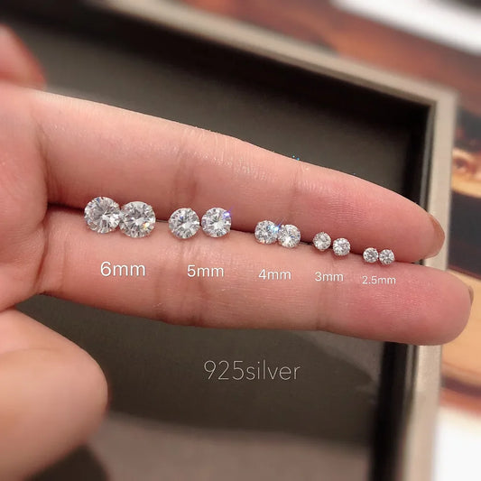 100% joyería de plata de ley 925 auténtica para mujer, pendientes de tuerca de circonia cúbica de cristal transparente, regalo para niñas y adolescentes