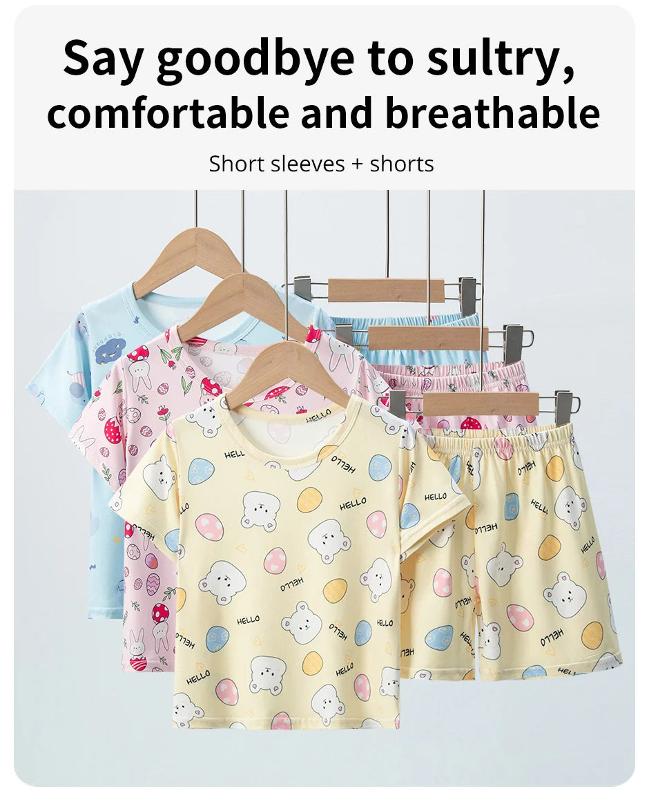 Conjunto de pantalones cortos de manga corta para niños, cómodo y versátil, informal, para el hogar y al aire libre, 2 piezas, verano