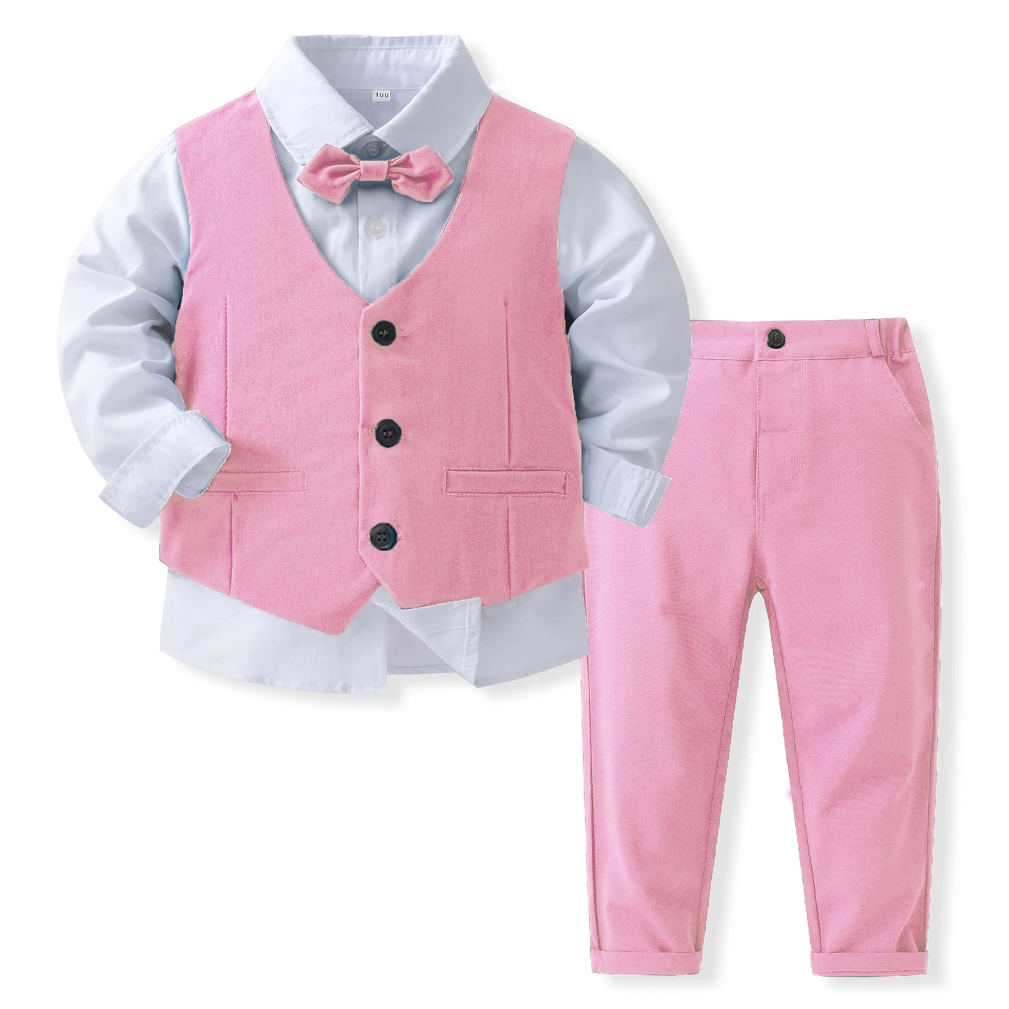 Trajes de caballero disfraz de cumpleaños para niños primavera otoño conjunto de ropa de Boutique chaleco sólido traje niños ropa Formal de algodón