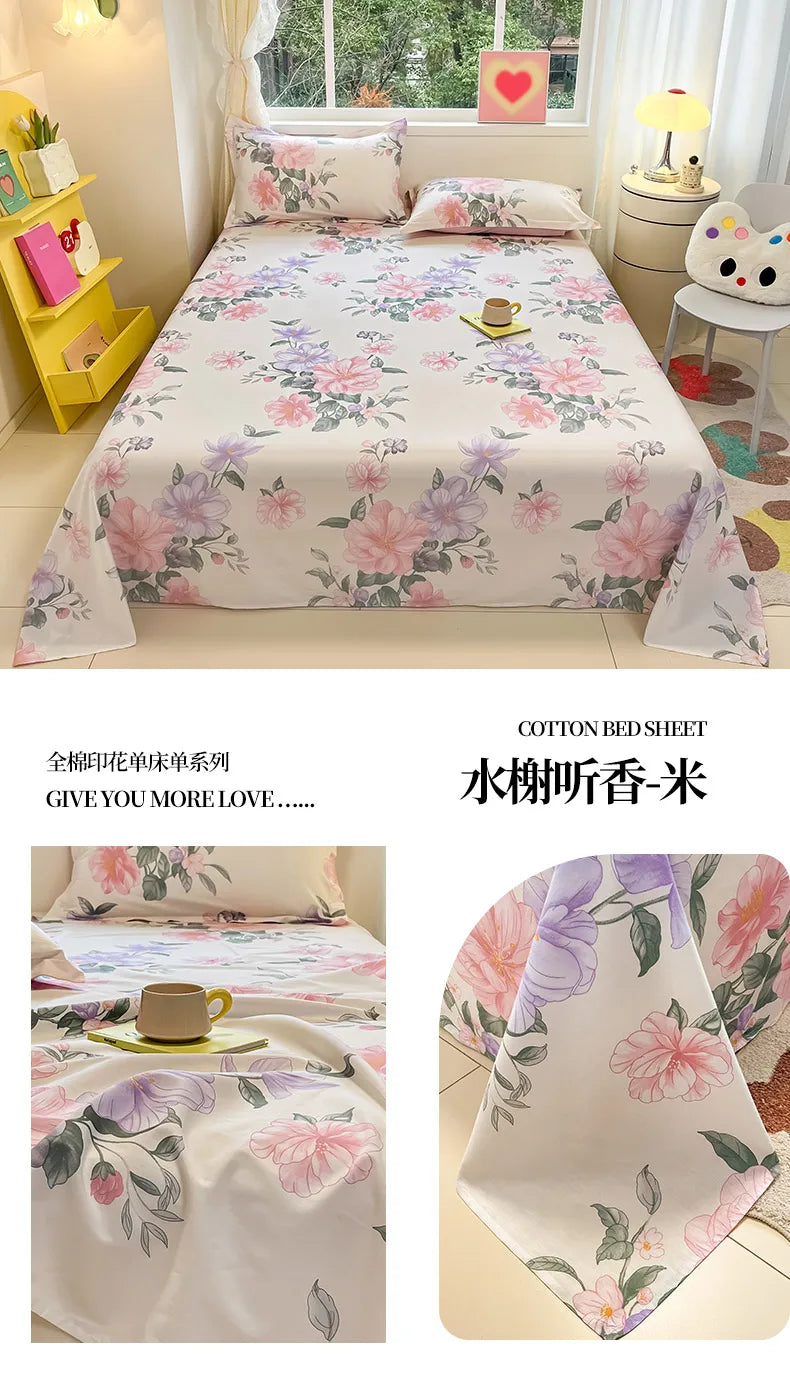 Sábana de algodón 100% con estampado de flores, sábanas dobles para niñas y niños, ropa de cama individual Queen King Size, 1 Uds.