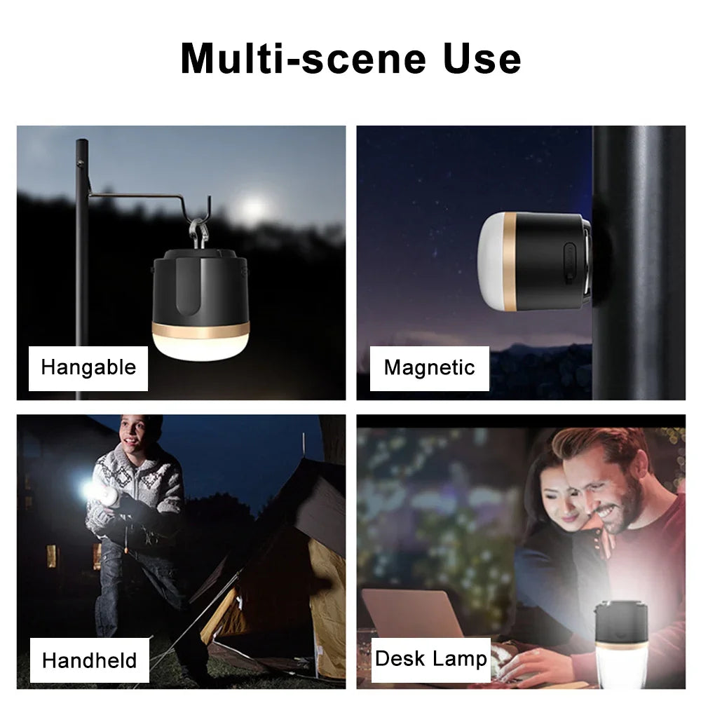 Linterna de Camping portátil, luz de trabajo de emergencia de 660 lúmenes, 4 modos de atenuación, linterna impermeable para exteriores, lámpara de tienda recargable por USB