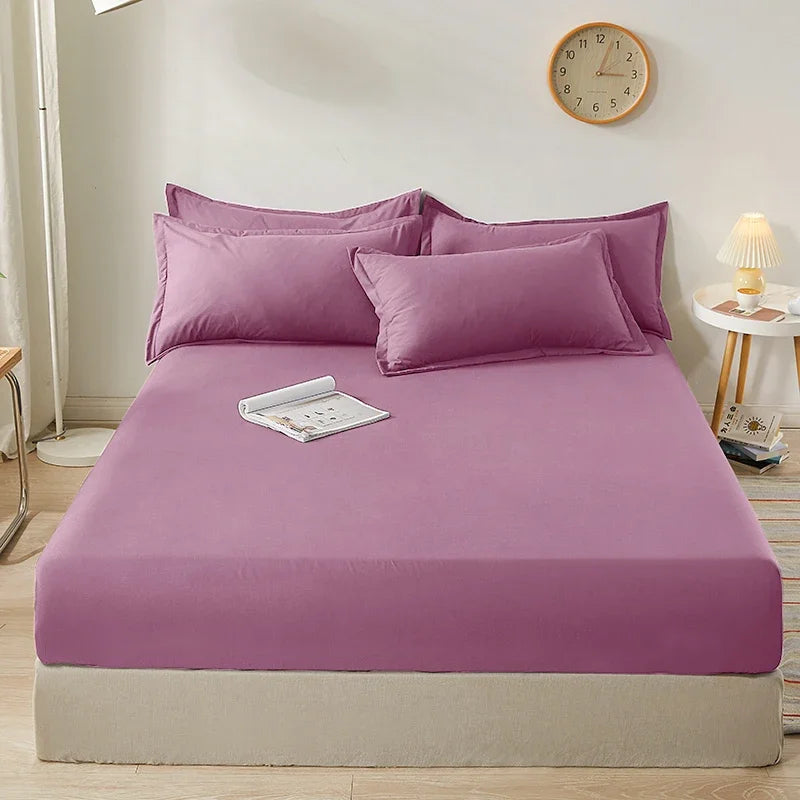 Sábana ligera de estilo veraniego con banda elástica, fundas de colchón de Color sólido, Protector para cama individual doble King, 100% algodón