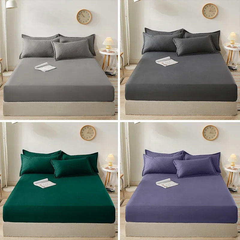 Sábana ligera de estilo veraniego con banda elástica, fundas de colchón de Color sólido, Protector para cama individual doble King, 100% algodón