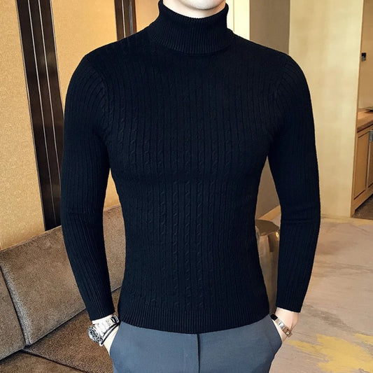 OtoÃ±o Invierno jerseys de cuello alto cÃ¡lido Color sÃ³lido suÃ©ter de los hombres Jersey delgado hombres suÃ©teres de punto camisa de fondo