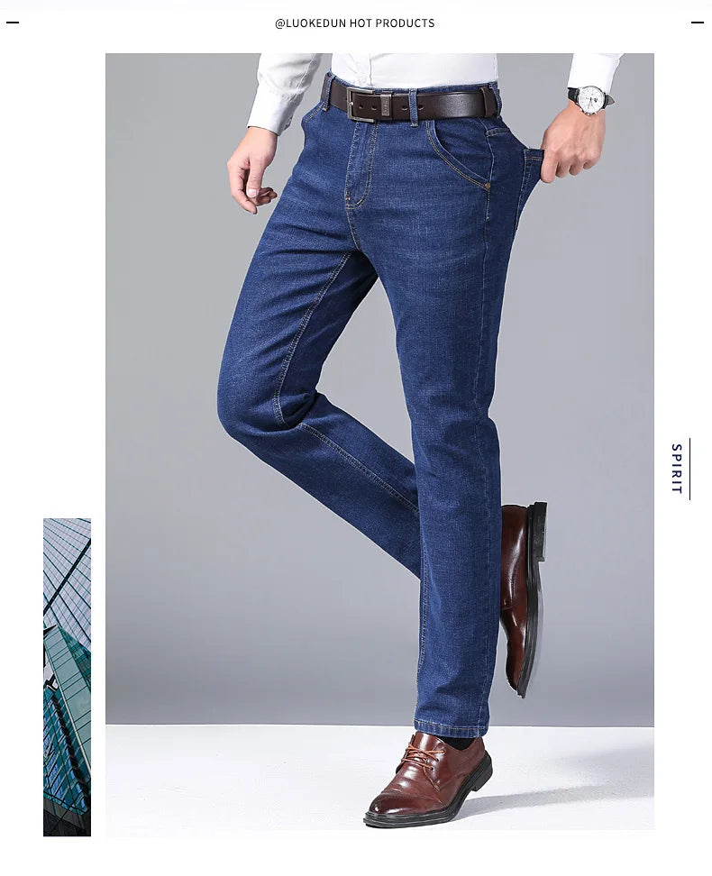 Nuevos pantalones ligeros de lujo elÃ¡sticos ajustados para hombre, cÃ³modos y suaves pantalones vaqueros informales rectos a la moda de negocios, ropa de marca masculina
