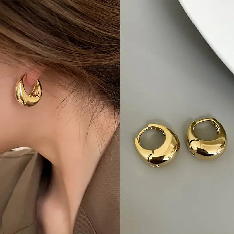Pendientes de aro gruesos de Metal liso de acero inoxidable para mujer, aros redondos a la moda, pendientes llamativos, joyerÃ­a de moda 2024