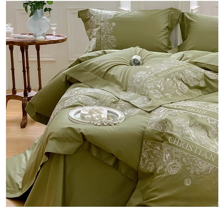 Juego de cama de algodón de grapa larga de 100 unidades, funda nórdica bordada con patrones de flores y plantas, Sábana bajera tamaño Queen TwinFull