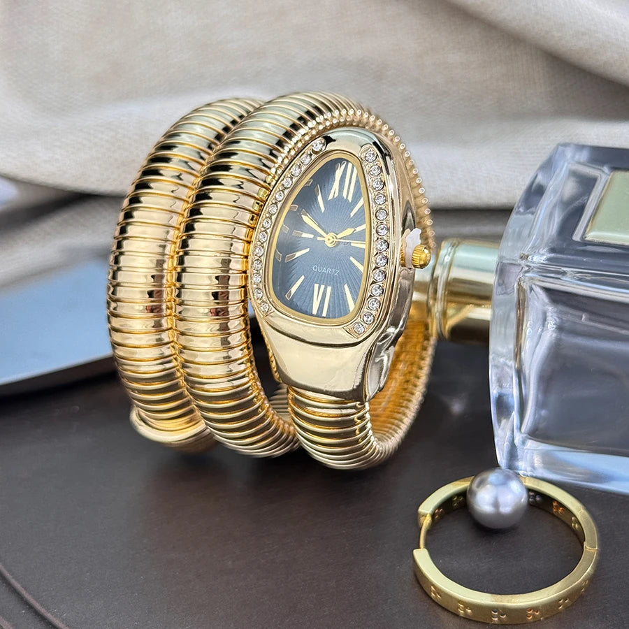 Reloj de aleación serpentina de alta calidad a la moda para mujer con caja de diamantes Reloj de pulsera de cuarzo de alta calidad estilo famoso