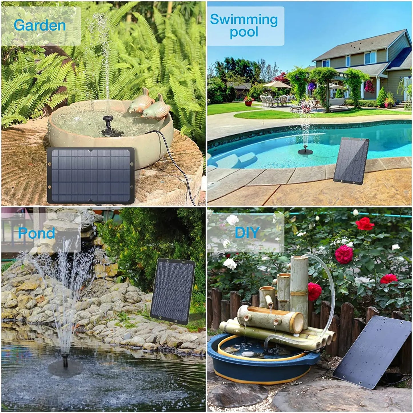 Fuente de agua Solar de 9W para jardín, decoración con boquillas, tubería de agua para baño de aves, alimentada por energía Solar para estanques