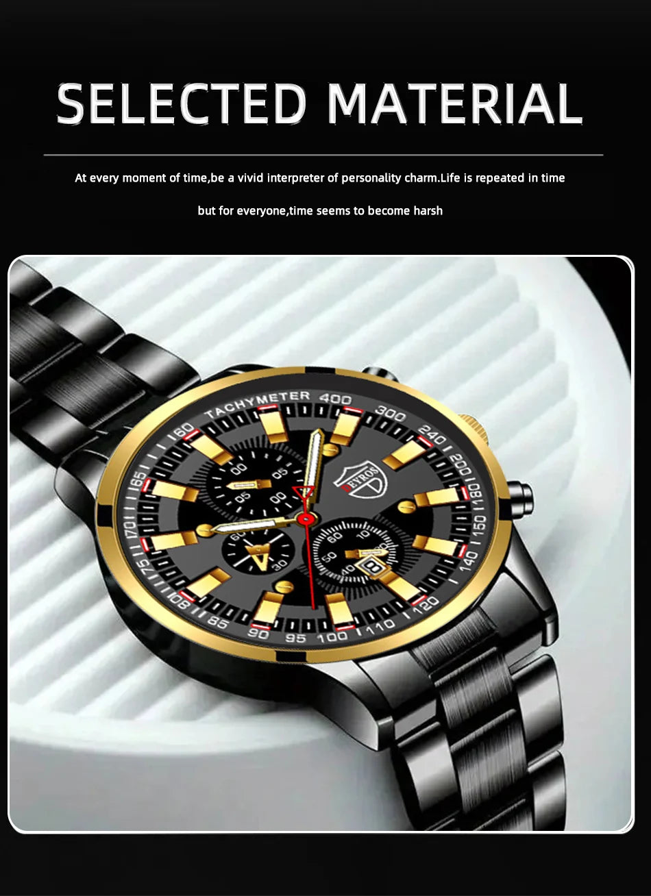 Reloj de cuarzo con banda de acero Digital con aguja dorada para hombre, informal, de lujo, con calendario, diseÃƒÂ±ado para hombres exitosos, clÃƒÂ¡sico