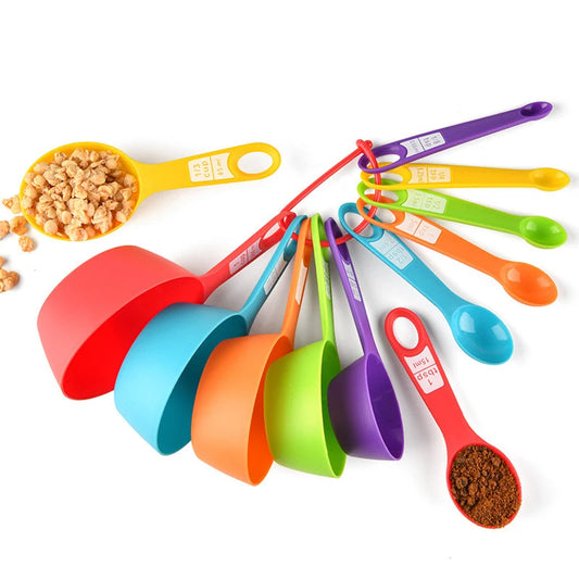 Juego de cucharas medidoras de cocina, herramientas para hornear, taza medidora de plástico con escala, cuchara medidora de café y leche, utensilios de cocina, 12 Uds.