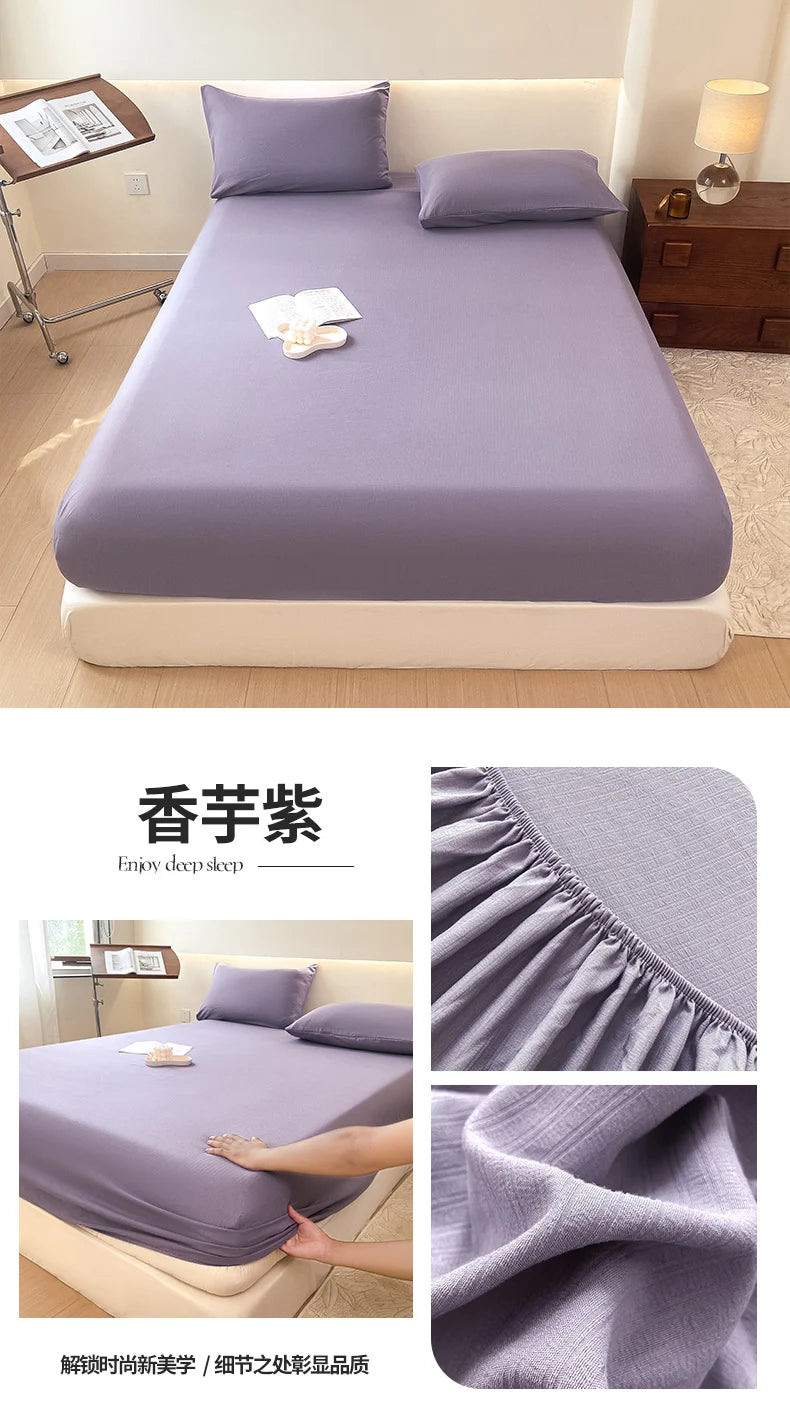 Sábana bajera de algodón lavada con funda de almohada, bandas elásticas, Funda de colchón ajustable antideslizante para cama doble King y Queen