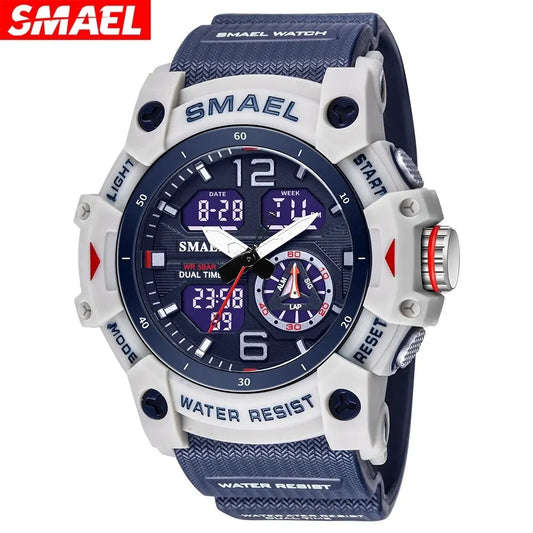 SMAEL-reloj deportivo militar para hombre, cronÃƒÂ³metro con alarma, luz trasera Digital LED, pantalla de hora Dual, resistente al agua, 8007