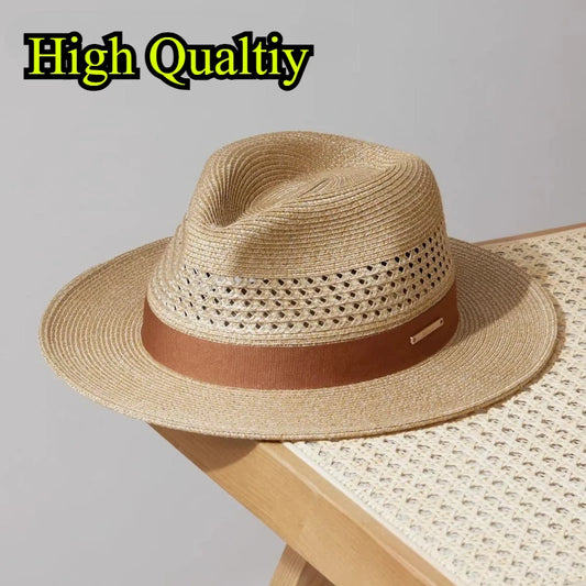 Sombrero de paja de Jazz PanamÃ¡ de talla grande de 60cm para hombre y mujer, sombrero de sol con agujero para protecciÃ³n solar para exteriores, sombrero de playa de ala ancha para verano para hombre
