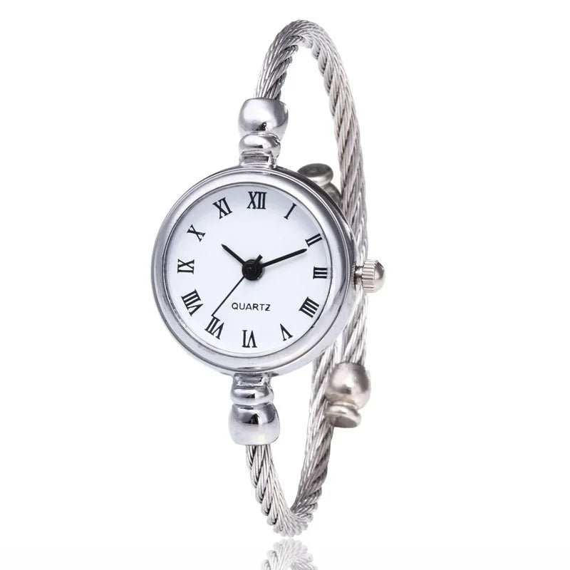 Relojes de pulsera pequeños simples para mujer, reloj de pulsera de cuarzo Retro de acero inoxidable para mujer, moda informal para mujer