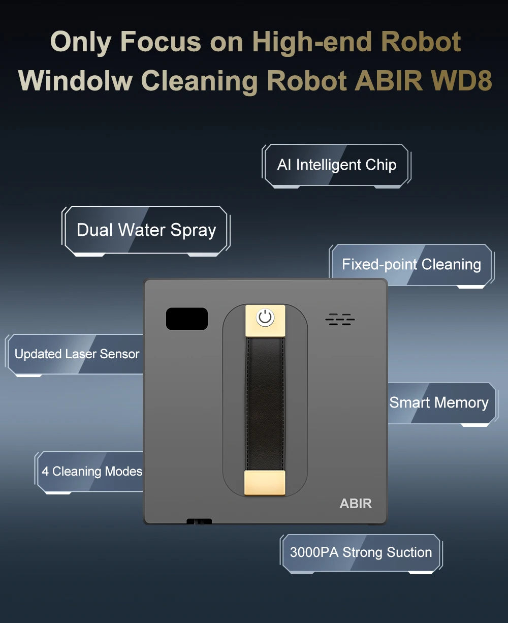 (Código de cupón:HOT888)Robot Limpiador de Ventanas ABIR WD8, Doble Rociado de Agua, Memoria Inteligente, Alta Succión al Vacío, Sensor Láser, Robot de Limpieza de Cristales de Pared en el Hogar, Control por Aplicación