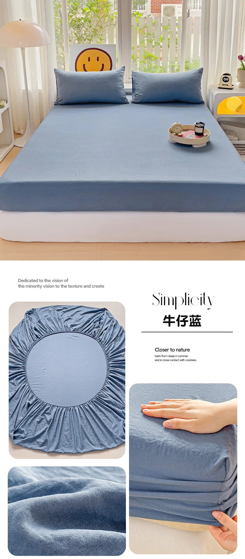 Sábana bajera de algodón lavada con bandas elásticas, funda de colchón ajustable antideslizante para cama doble King Queen 90x200 150x200 180