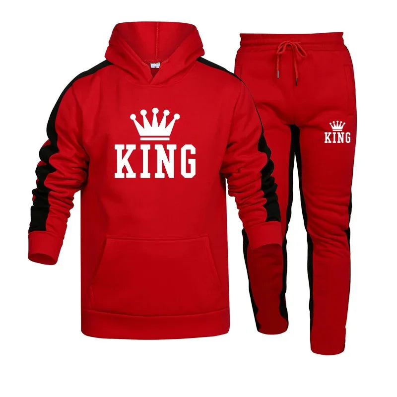 King-chándal estampado para hombre, Sudadera con capucha y pantalones de chándal, conjunto de 2 piezas, moda informal, alta calidad, trotar, deportes, trajes de tendencia, S-4XL