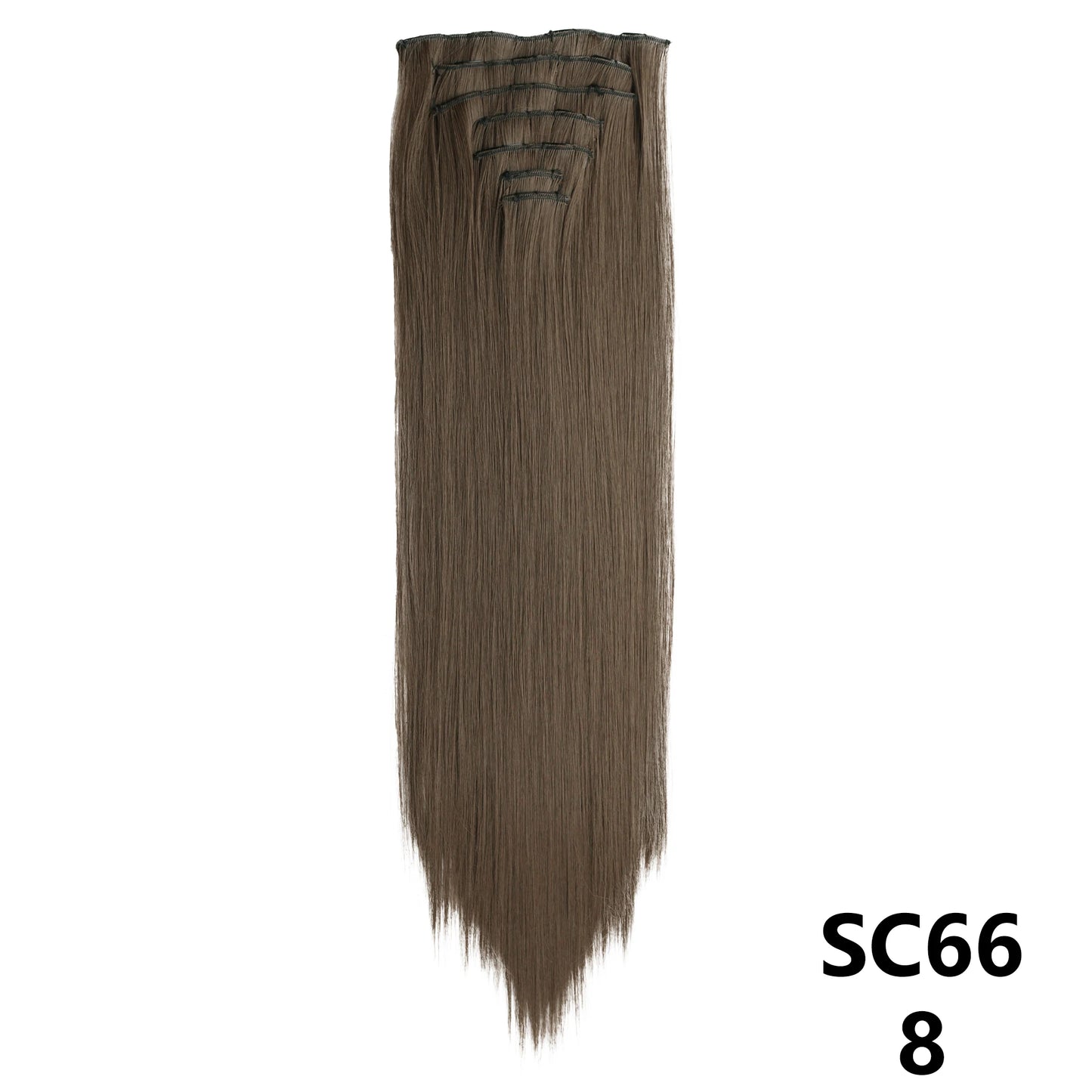 Extensiones de cabello sintÃƒÂ©tico largo y recto para mujer, 16 Clips, 7 unidades/juego, fibra de alta temperatura, negro, marrÃƒÂ³n, Rubio