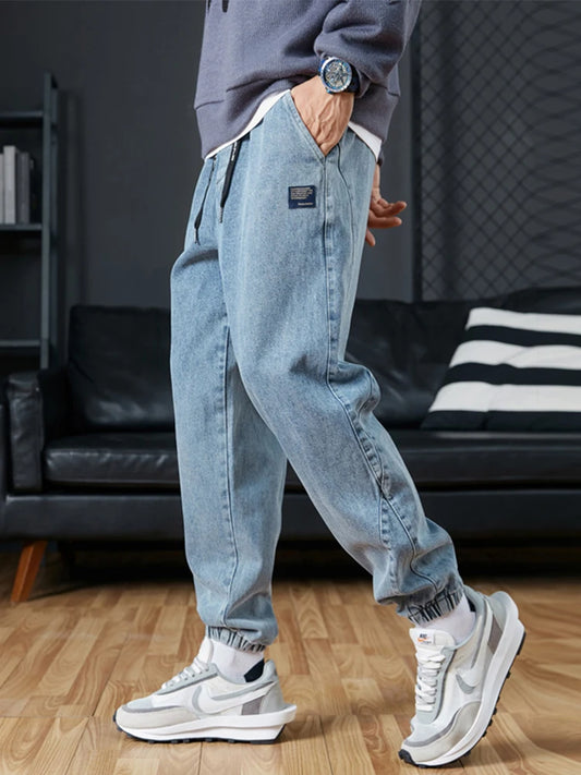 Pantalones vaqueros para correr de talla grande para hombre, ropa de calle 6XL 7XL 8XL, pantalones Cargo de mezclilla informales en negro y azul, pantalones vaqueros cÃ³nicos de algodÃ³n elÃ¡sticos, pantalones holgados
