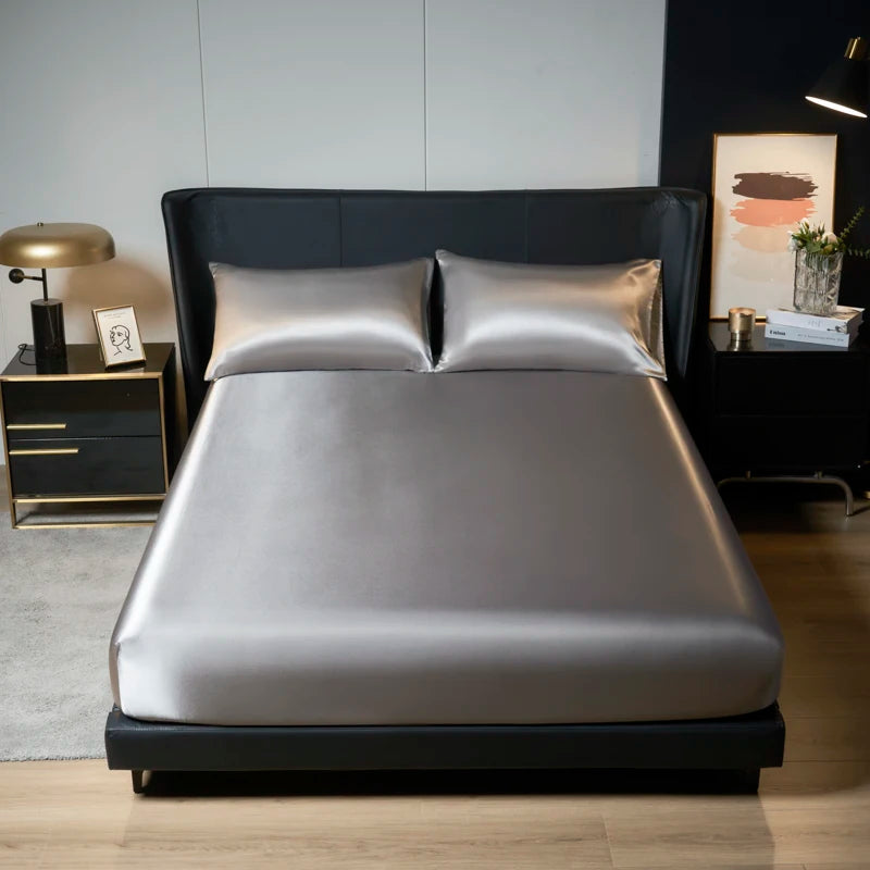 UPzo 100% poliéster 1 Uds. Sábana bajera con superficie satinada (sin funda de almohada) banda elástica alrededor de la funda de colchón sábana para cama King