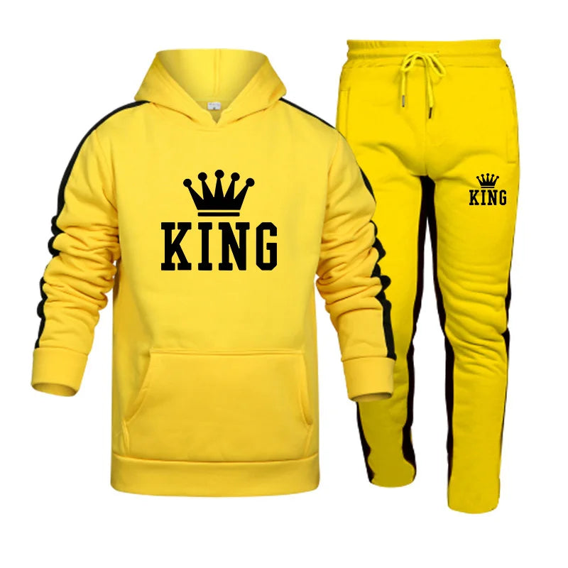 King-chándal estampado para hombre, Sudadera con capucha y pantalones de chándal, conjunto de 2 piezas, moda informal, alta calidad, trotar, deportes, trajes de tendencia, S-4XL