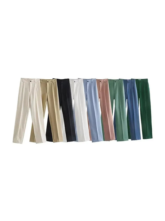 TRZA, pantalones rectos elegantes a la moda para oficina para Mujer, pantalones Vintage de cintura alta con cremallera, pantalones para Mujer