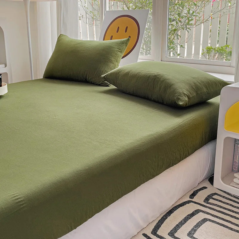 Sábana bajera de algodón lavada con bandas elásticas, funda de colchón ajustable antideslizante para cama doble King Queen 90x200 150x200 180