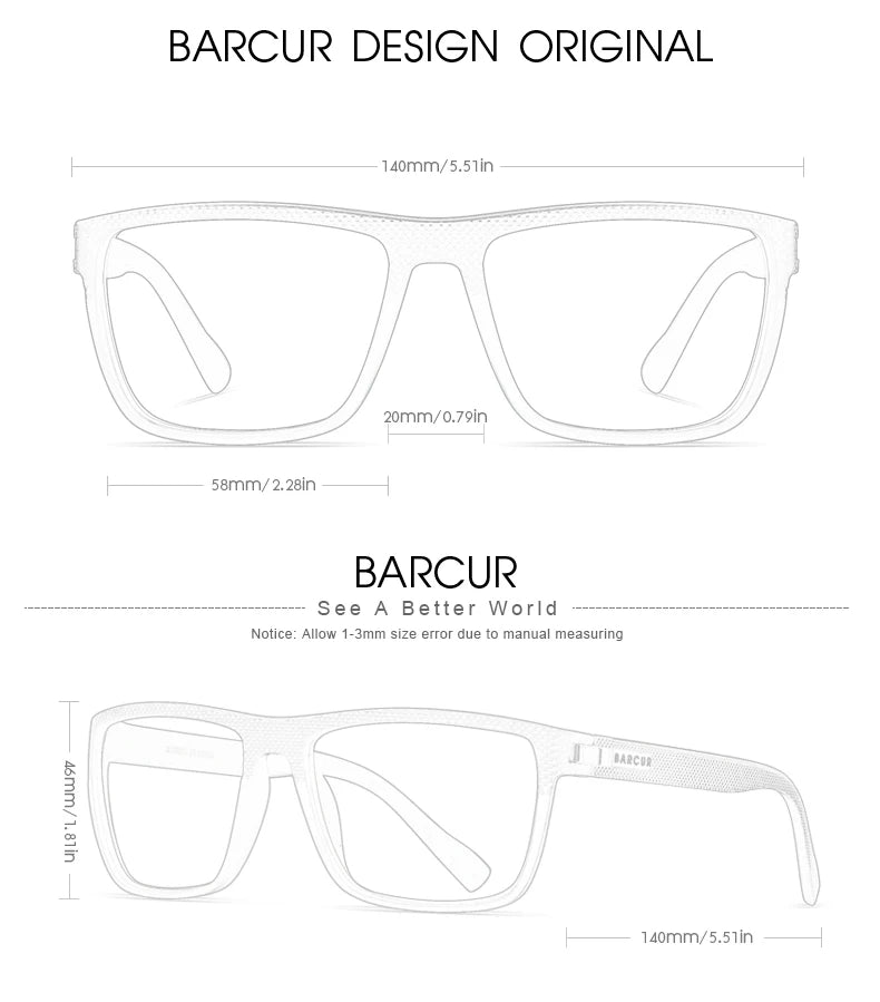 BARCUR-gafas de sol polarizadas TR90 para hombre y mujer, lentes deportivas ligeras, accesorio de protecciÃ³n UVAB