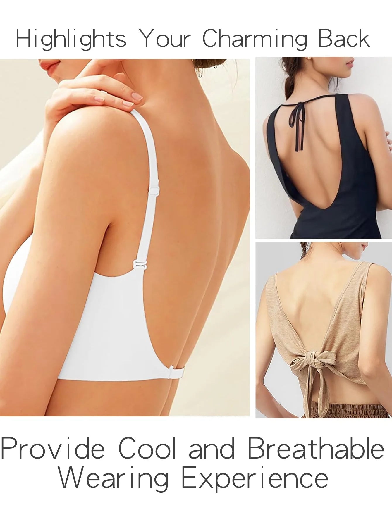 Sujetador Invisible para mujer, sujetadores con escote en U profundo, Top sin espalda para vestidos, lencería Sexy con correa transparente, ropa interior push-up sin tirantes