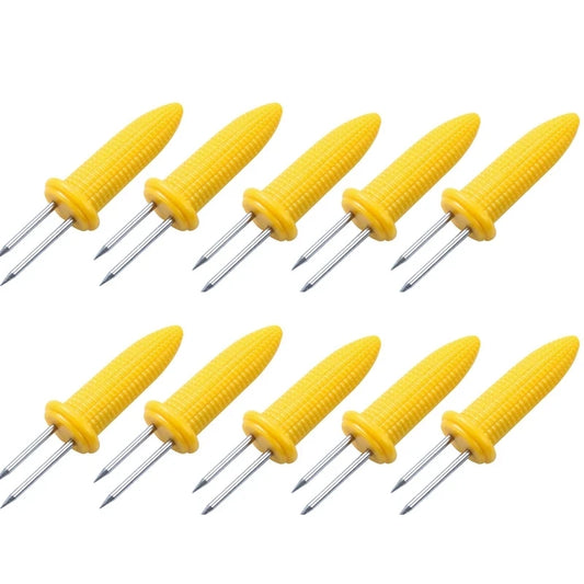 Tenedor de acero inoxidable para piezas, brochetas de maíz en la mazorca, tenedores de fruta para acampar al aire libre, herramientas de cocina para barbacoa, 10 unidades