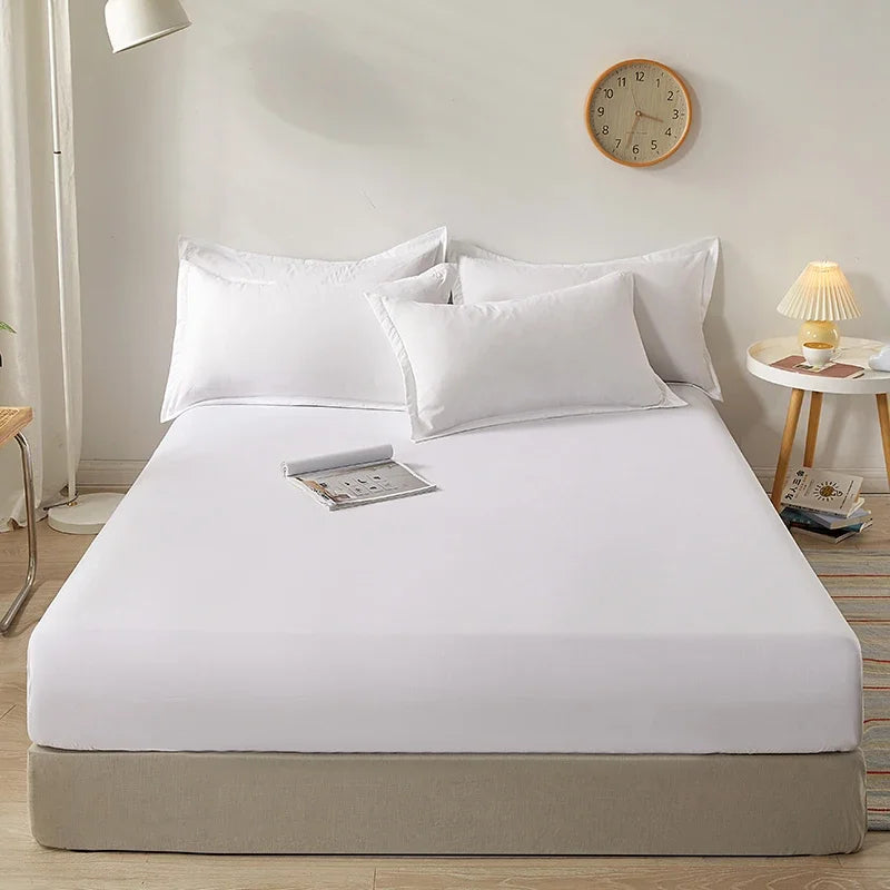 Sábana ligera de estilo veraniego con banda elástica, fundas de colchón de Color sólido, Protector para cama individual doble King, 100% algodón