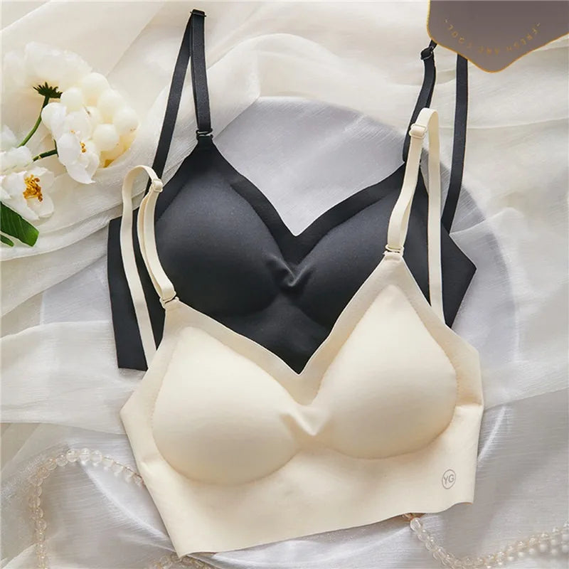 Sujetadores acolchados sin costuras ultrafinos para mujer, ropa interior de seda de hielo, lencería Sexy de pecho pequeño, Push Up, Tops de tubo Sexy, sujetador íntimo