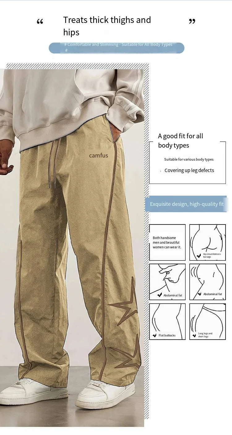Pantalones de paracaidista deportivos de seda helada para hombre, pantalones de trabajo rectos con cordones, pantalones sueltos, pantalones informales para exteriores, primavera y verano