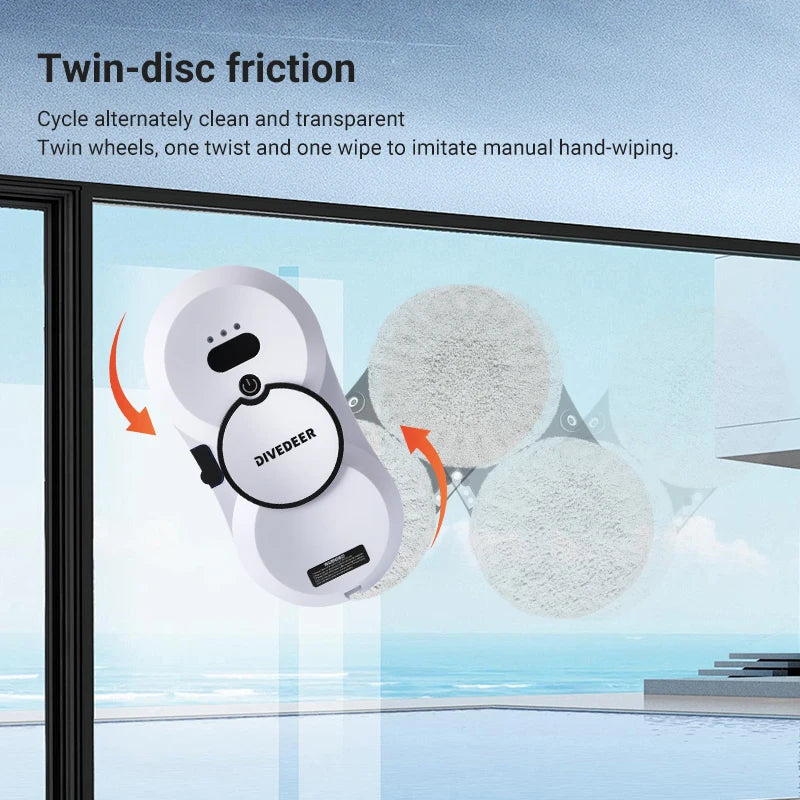 DIVEDEER Robot de limpieza de ventanas con pulverizador de agua, limpiador de vidrio con motor sin escobillas de doble cara inteligente de gran altura, tipo spray