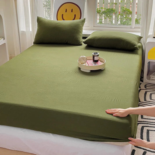 Sábana bajera de algodón lavada con bandas elásticas, funda de colchón ajustable antideslizante para cama doble King Queen 90x200 150x200 180