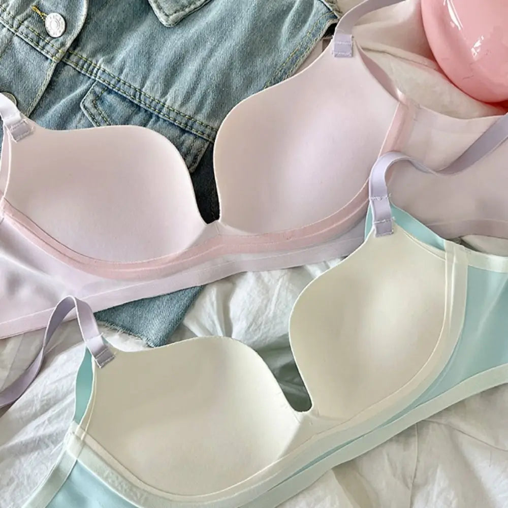 Sujetador ajustado inalámbrico con escote en V profundo, sujetador sin costuras a prueba de golpes para mujer, lencería antiflacidez, ropa interior push-up para niñas