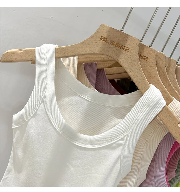 Zjaiss, camiseta sin mangas acanalada con cuello redondo liso para mujer, camisola para mujer, camiseta sin mangas elÃƒÆ’Ã‚Â¡stica bÃƒÆ’Ã‚Â¡sica de verano 2025, camiseta sin mangas sÃƒÆ’Ã‚Â³lida con cuello redondo