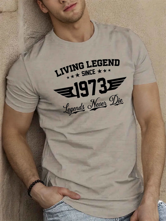 Verano de los hombres 100 algodÃ³n casual suelto de talla grande DESDE 1973 patrÃ³n impreso deportes cÃ³modo cuello redondo Camiseta de manga corta