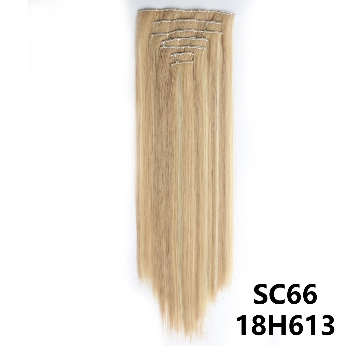 Extensiones de cabello sintÃƒÂ©tico largo y recto para mujer, 16 Clips, 7 unidades/juego, fibra de alta temperatura, negro, marrÃƒÂ³n, Rubio