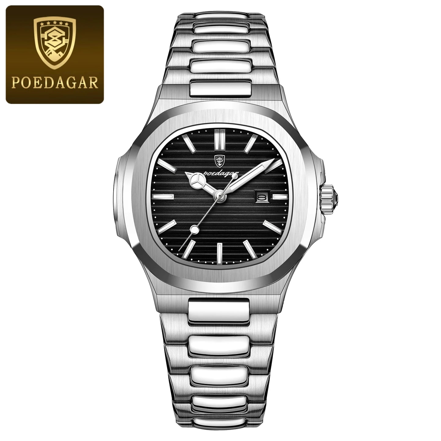 Reloj POEDAGAR cuadrado de lujo para mujer, reloj de pulsera resistente al agua con fecha luminosa para mujer, relojes de cuarzo de moda de acero inoxidable para mujer