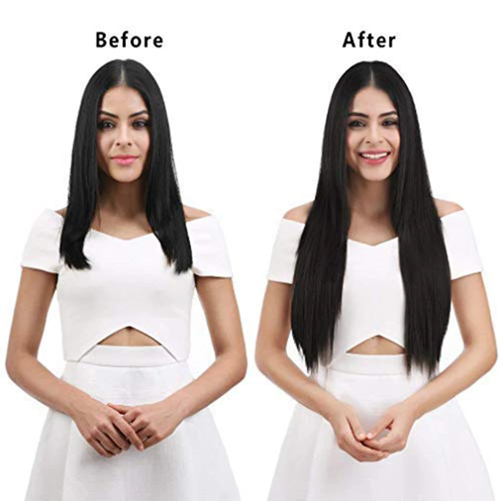 Extensiones de cabello sintÃƒÂ©tico largo y recto para mujer, 16 Clips, 7 unidades/juego, fibra de alta temperatura, negro, marrÃƒÂ³n, Rubio