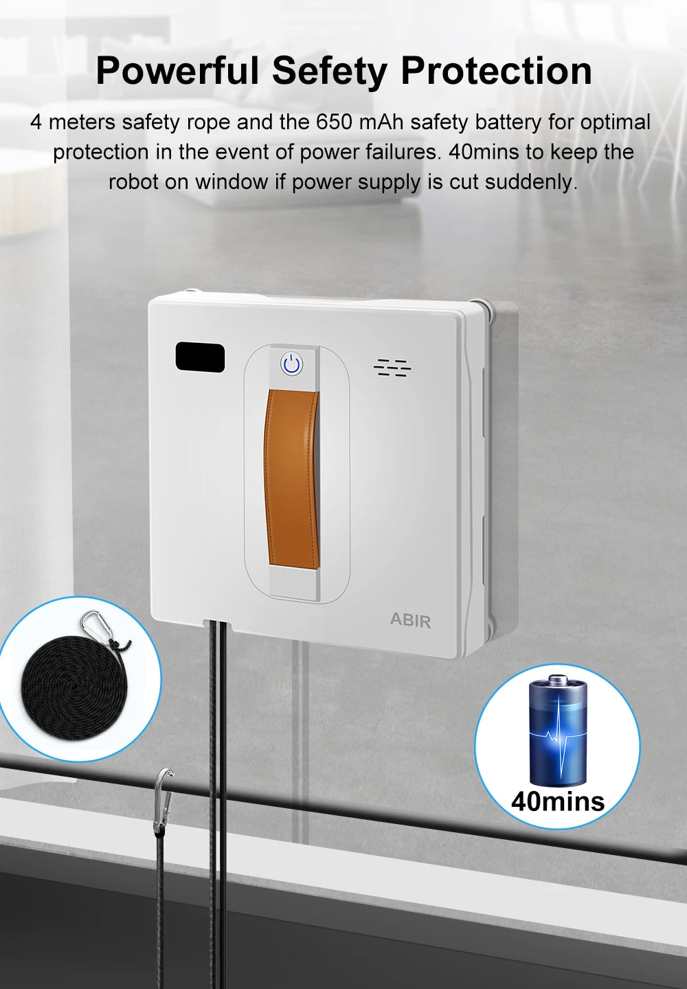 (Código:HOT888)Robot Limpiador de Ventanas ABIR WD8, Doble Rociado de Agua, Memoria Inteligente, Alta Succión al Vacío, Sensor Láser, Robot de Limpieza de Cristales de Pared en el Hogar, Control por Aplicación